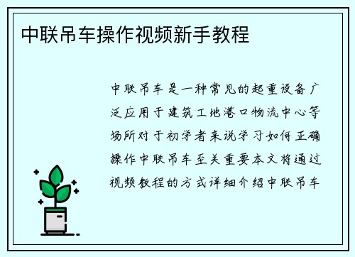 中联吊车操作视频新手教程