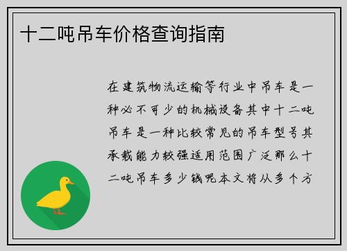 十二吨吊车价格查询指南
